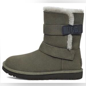 UGG AUS Bailey Graphic Logo Strap Suede Fur Boots Sheepskin Winter Cozy Outdoor